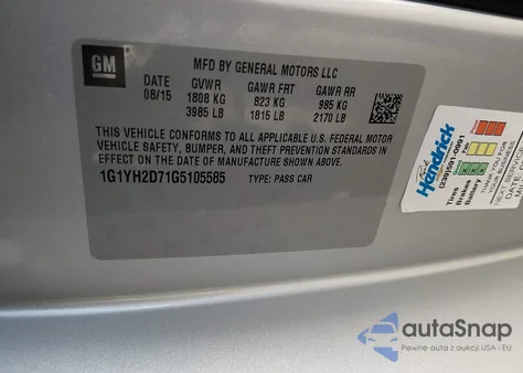 2016 Chevrolet Corvette Stingray Z51 z USA, uszkodzony, nr VIN 1G1YH2D71G5105585